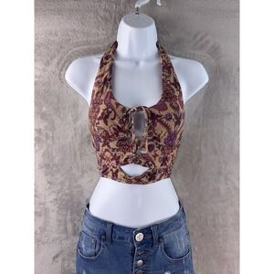 I.AM.GIA Crop Top Womens Size XS Multicolor Paisley Halter Cut‎ Out Chic